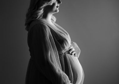 Black and white image of a pregnant lady