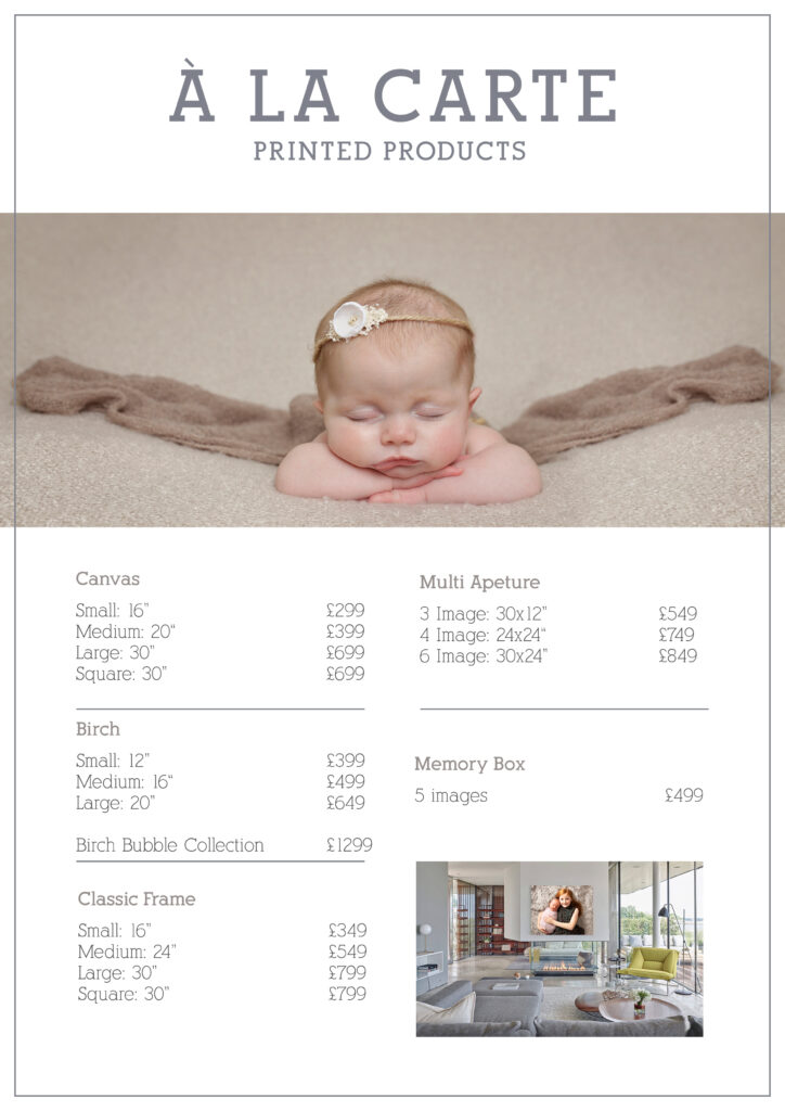newborn photographer product and pricing guide