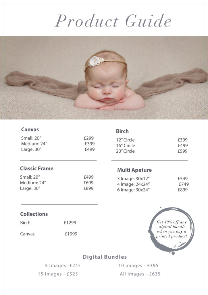 Product and pricing guide for photographer Dumfries